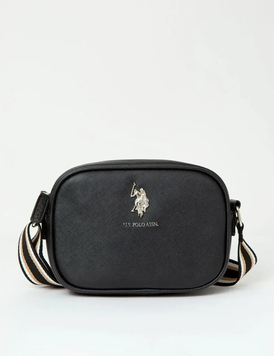 Сумка крос-боді через плече жіноча U.S.Polo Assn. чорна зі срібною фурнітурою 3028PL фото